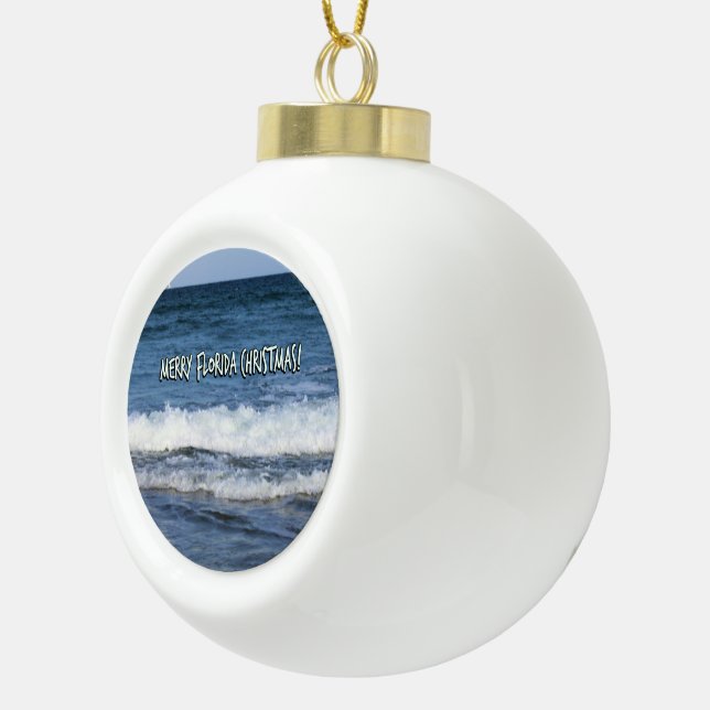 Merry Florida Christmas Oceans Waves Whitewash Keramik Kugel-Ornament (Rechts)