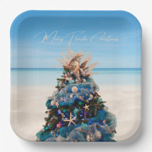 Merry Florida Weihnachten Tropical Beach and Tree Pappteller