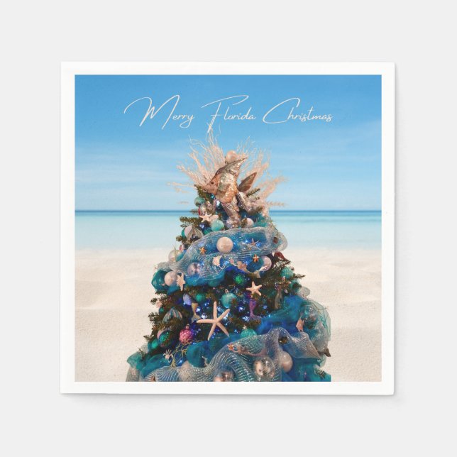 Merry Florida Weihnachten Tropical Beach and Tree Serviette (Vorderseite)