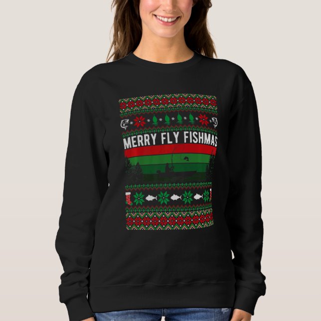 Merry Fly Fishing Fishmas Ugly Christmas Style Xma Sweatshirt (Vorderseite)