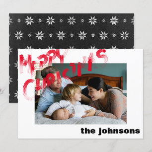 Merry Foto Caligraphy Black Snowflakes Silver Einladung