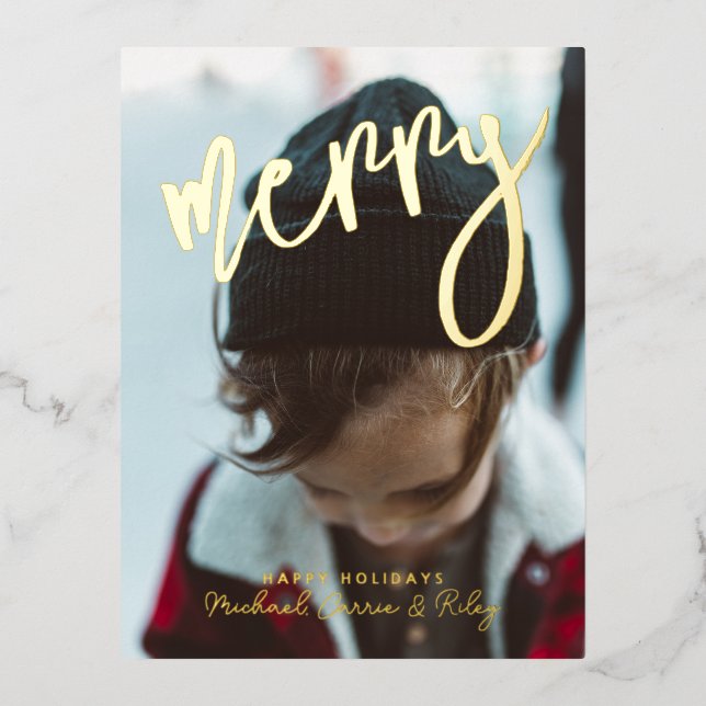 MERRY | Foto hinzufügen Folien Feiertagspostkarte (Vorderseite)