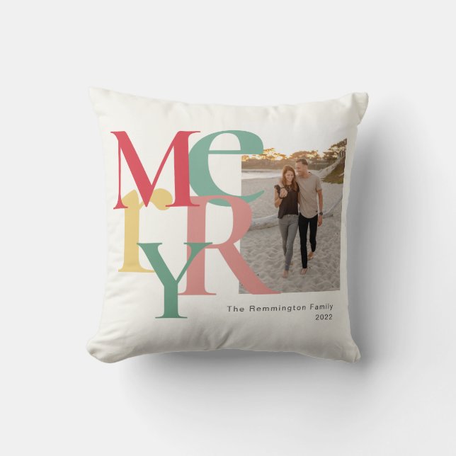 Merry Foto Simple Red Green Yellow Kissen (Vorderseite)