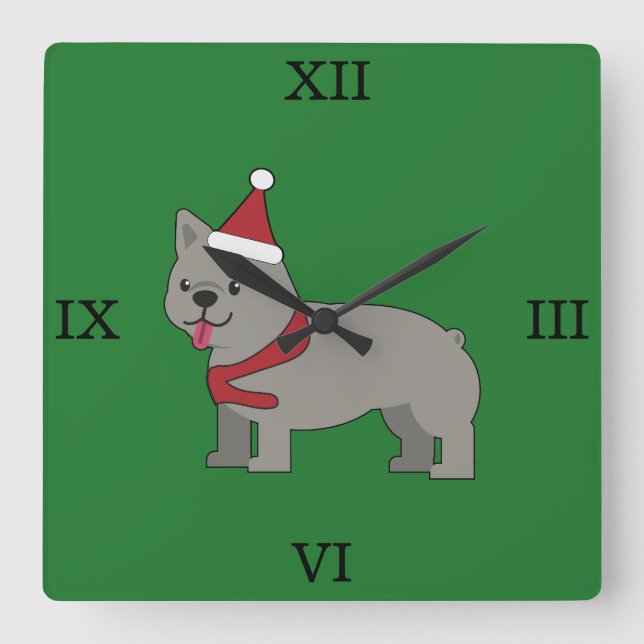 Merry Frenchie Quadratische Wanduhr (Vorderseite)