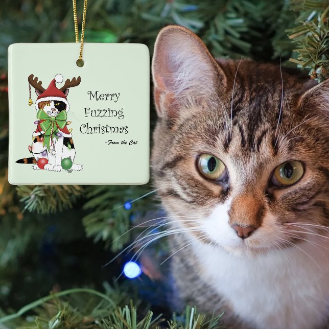 Merry Fuzzing Christmas Cat Keramikornament (Von Creator hochgeladen)