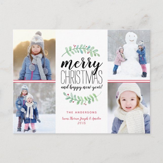 Merry Garland Holiday 4 Photo Collage Carte postal (Devant)