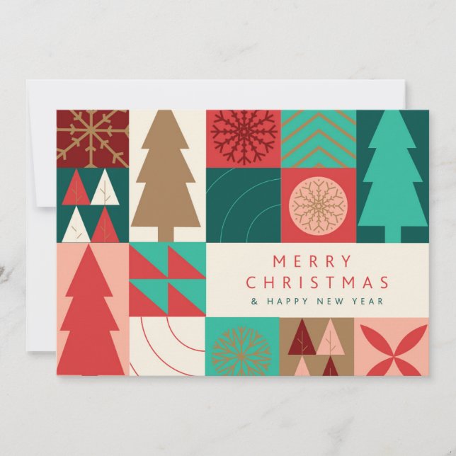 Merry Geometric Christmas - Moderner Urlaub Feiertagskarte (Vorderseite)