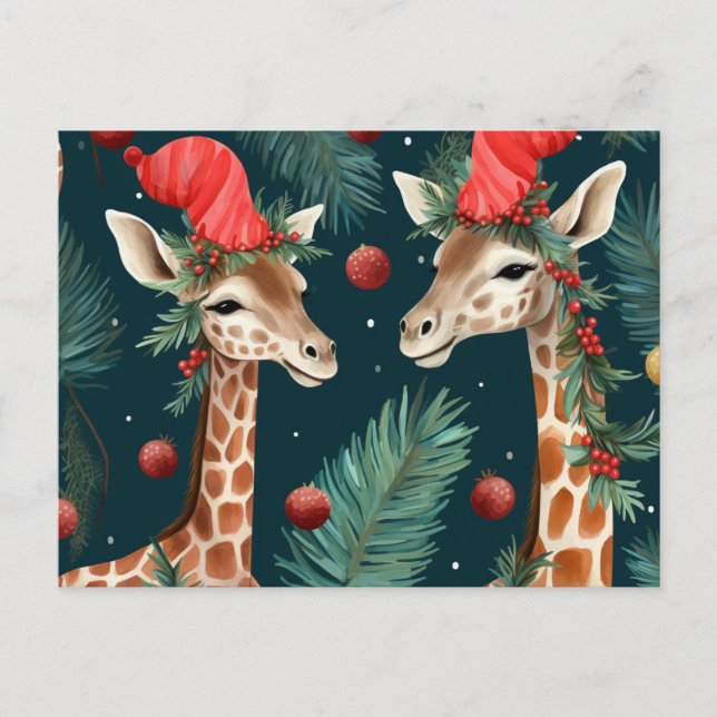 Merry Giraffes Holiday wünscht Postcard Feiertagspostkarte (Vorderseite)