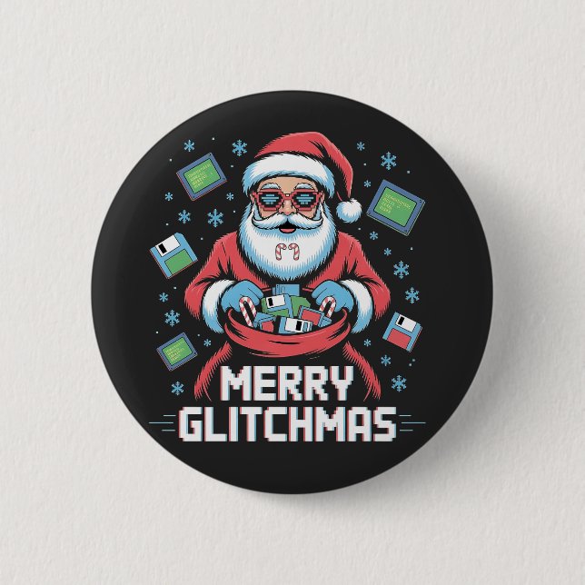 Merry Glitchmas Coding Programmer Weihnachten Button (Vorderseite)