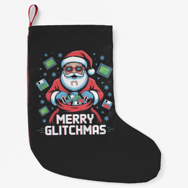 Merry Glitchmas Coding Programmer Weihnachten Kleiner Weihnachtsstrumpf (Vorderseite)