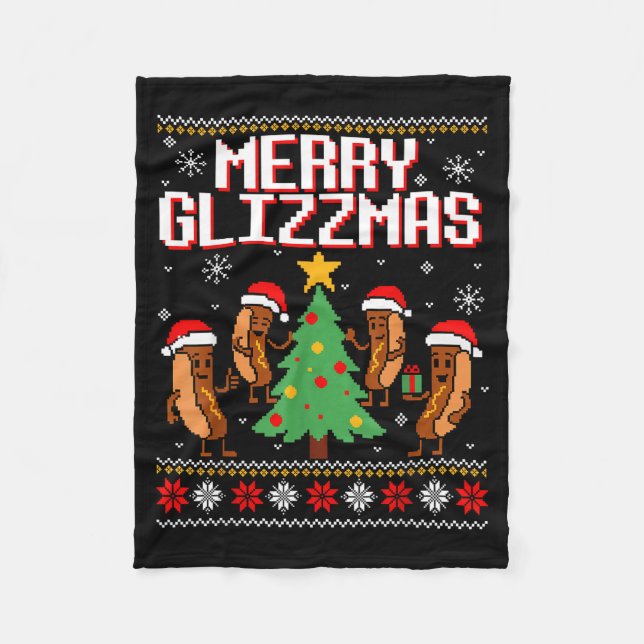 Merry Glizzmas Funny Merry Christmas Hotdogs Xmas  Fleecedecke (Vorderseite)