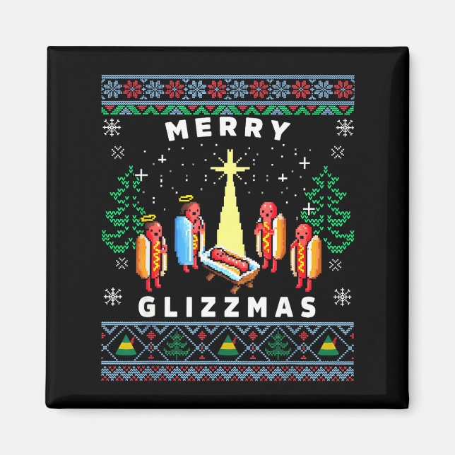 Merry Glizzmas Funny Ugly Christmas Sweater Glizzy Magnet (Vorne)