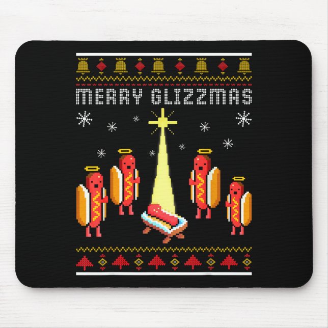 Merry Glizzmas Hot Dog Funny Ugly Christmas Sweate Mousepad (Vorne)