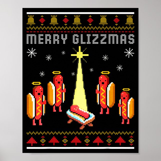 Merry Glizzmas Hot Dog Funny Ugly Christmas Sweate Poster (Vorne)
