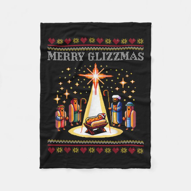 Merry Glizzmas Tacky Funny Merry Christmas Hot Dog Fleecedecke (Vorderseite)