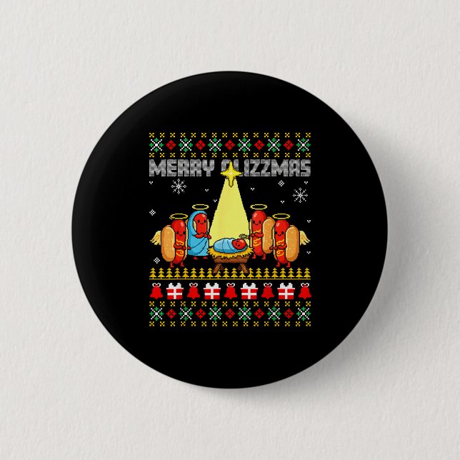 Merry Glizzmas Ugly Christmas Sweaters Hot Dogs Xm Button (Vorderseite)
