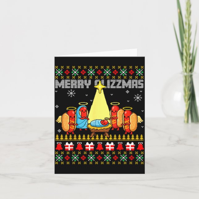 Merry Glizzmas Ugly Christmas Sweaters Hot Dogs Xm Karte (Vorderseite)