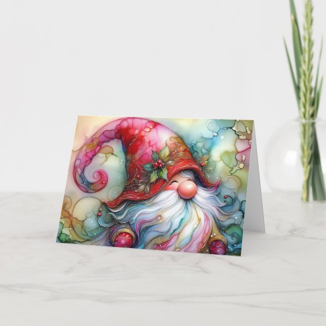 Merry Gnome Christmas Feiertagskarte (Vorderseite)