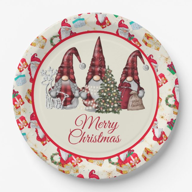 Merry Gnome Christmas Pappteller (Vorderseite)