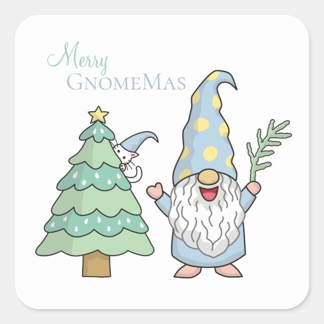 Merry GnomeMas Weihnachtsbaum Gnome Holiday Quadratischer Aufkleber (Vorderseite)
