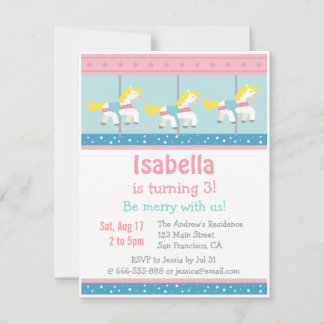 Merry Go Round, Carousel Geburtstagsparty Einladun Einladung