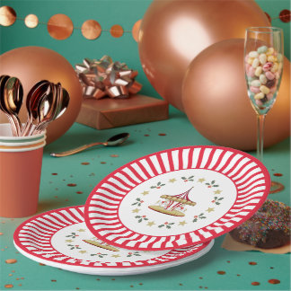 Merry-go-round Christmas Plate Red and White Pappteller