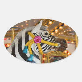 Merry-Go-Round Karussell Ride Zebra Pferd Foto Ovaler Aufkleber