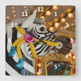 Merry-Go-Round Karussell Ride Zebra Pferd Quadratische Wanduhr