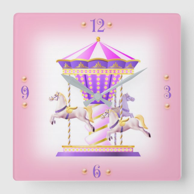 Merry go round kids quadratische wanduhr (Vorderseite)