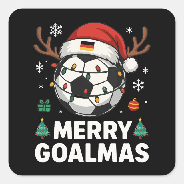 Merry Goalmas - Funny Soccer Christmas Quadratischer Aufkleber (Vorderseite)