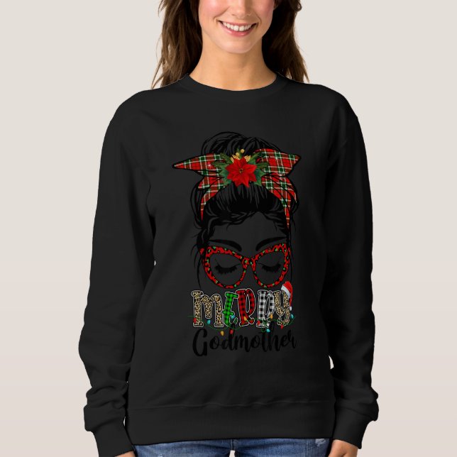 Merry Godmother Life Messy Bun Hair Plaid Leopard  Sweatshirt (Vorderseite)