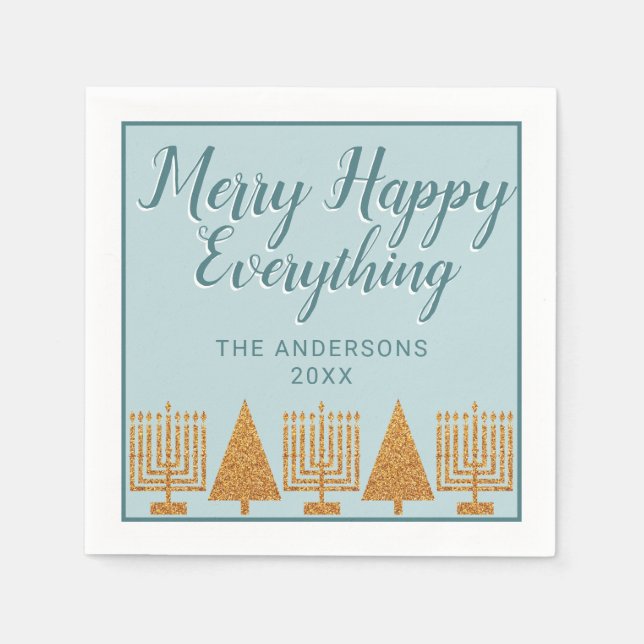 Merry Gold Blue Intergléry Party Holiday Serviette (Vorderseite)