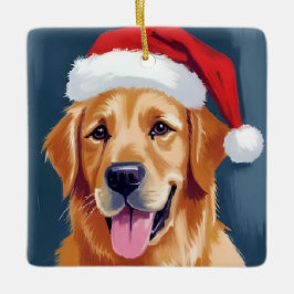 Merry Golden Retriever | Weihnachtsmannmütze Dog W Keramikornament