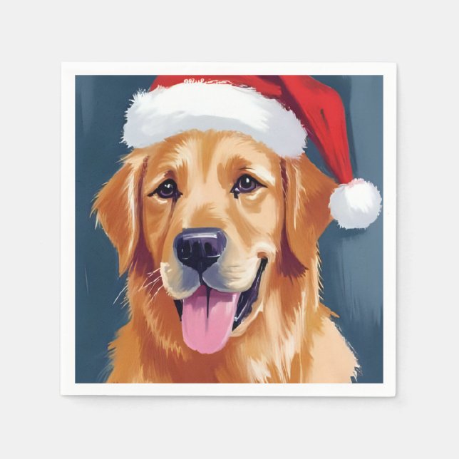 Merry Golden Retriever | Weihnachtsmannmütze Dog W Serviette (Vorderseite)