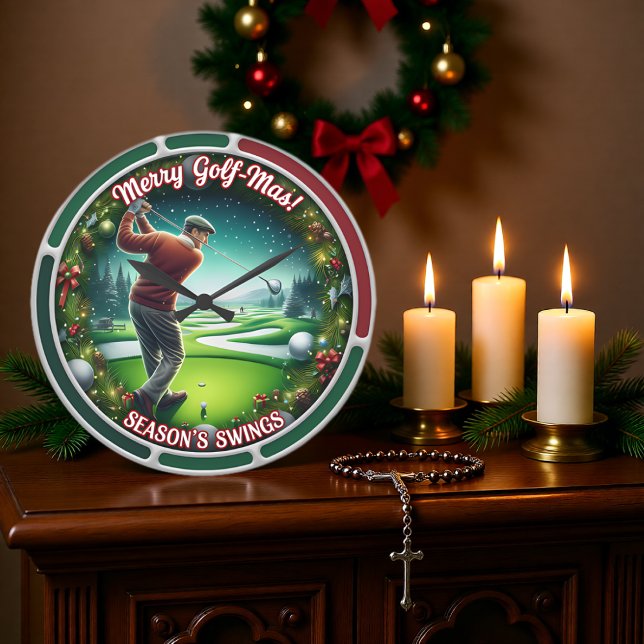 Merry Golf-Mas Holiday Golf Große Wanduhr (Von Creator hochgeladen)