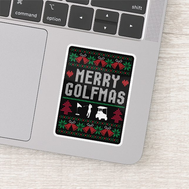 Merry Golfmas Golf Golfing Golfer Ugly Weihnachten Aufkleber (Detail)