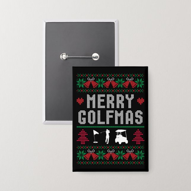 Merry Golfmas Golf Golfing Golfer Ugly Weihnachten Button (Vorderseite/Rückseite)
