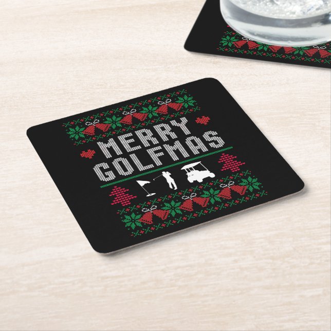 Merry Golfmas Golf Golfing Golfer Ugly Weihnachten Rechteckiger Pappuntersetzer (angewinkelt)
