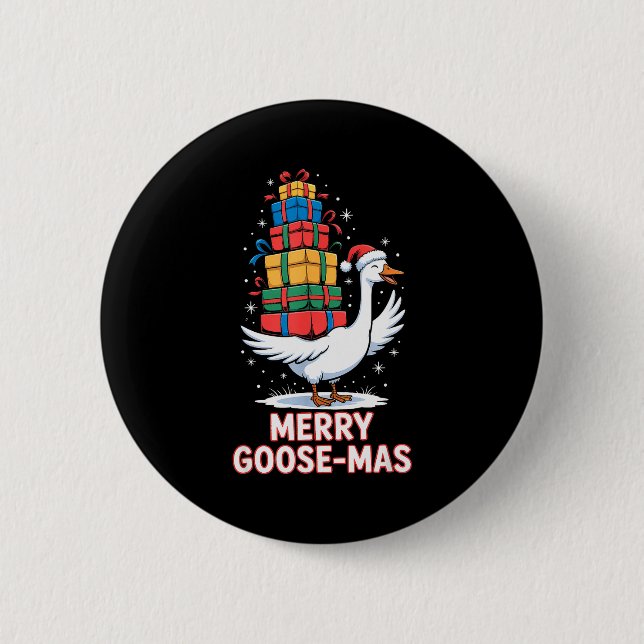 Merry Goose-mas With Xmas Funny Christmas Goose  Button (Vorderseite)