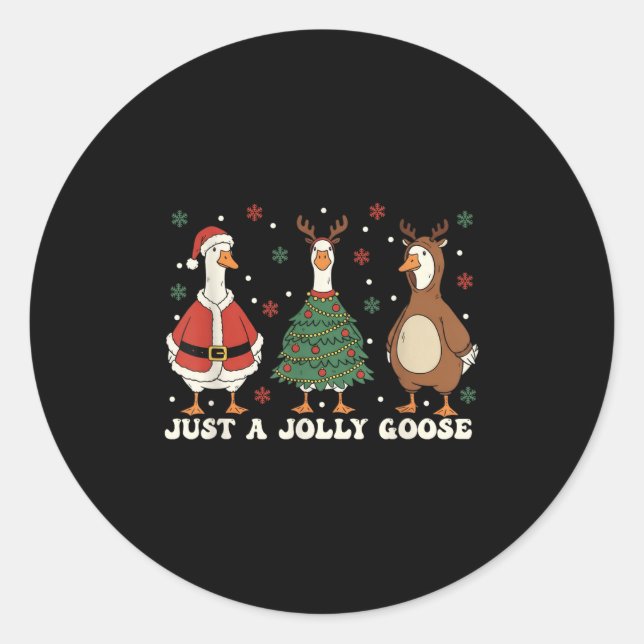 Merry Goosemas Christmas Just A Jolly Goose Men Wo Runder Aufkleber (Vorderseite)