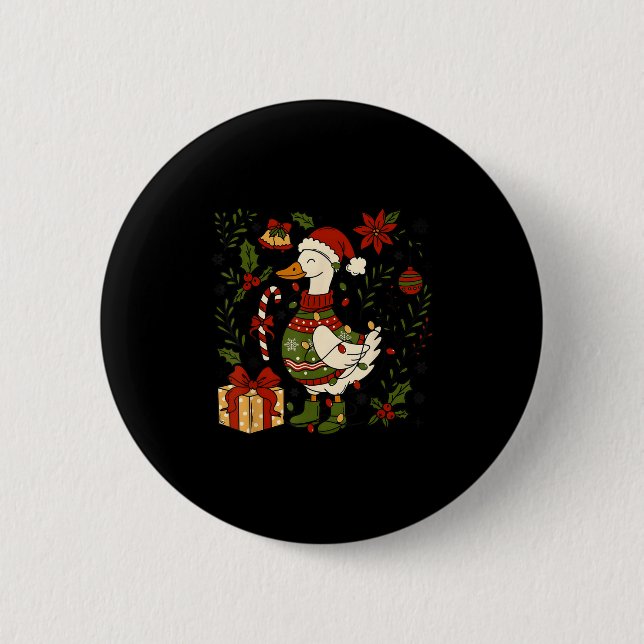 Merry Goosemas Christmas Lights Goose Duck Boho Fl Button (Vorderseite)