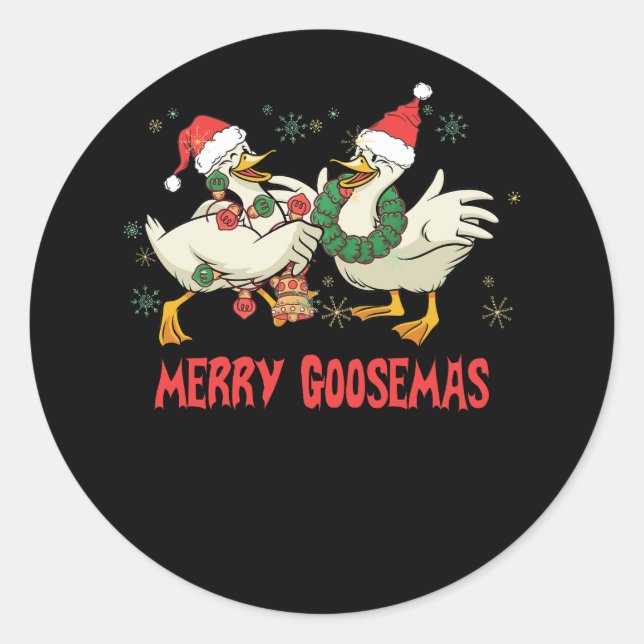 Merry Goosemas Funny Christmas Duck Albern Goose M Runder Aufkleber (Vorderseite)