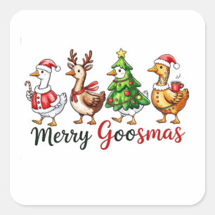Merry Goosemas Weihnachtsgötchen Weihnachtsmannmüt Quadratischer Aufkleber