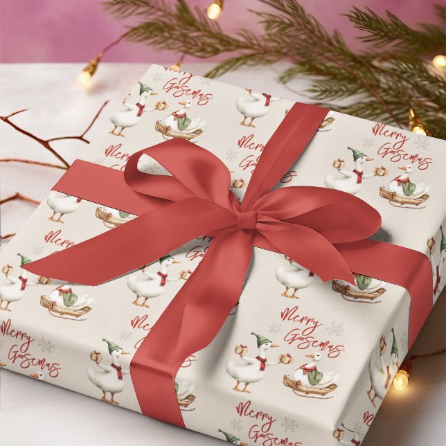 Merry Goosemas | Whimsical Goose Christmas Holiday Geschenkpapier (Von Creator hochgeladen)