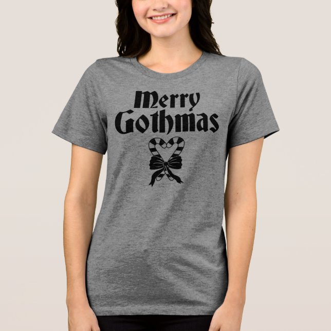 Merry Gothmas Black and White Candy Cane Heart Tri-Blend Shirt (Vorderseite)