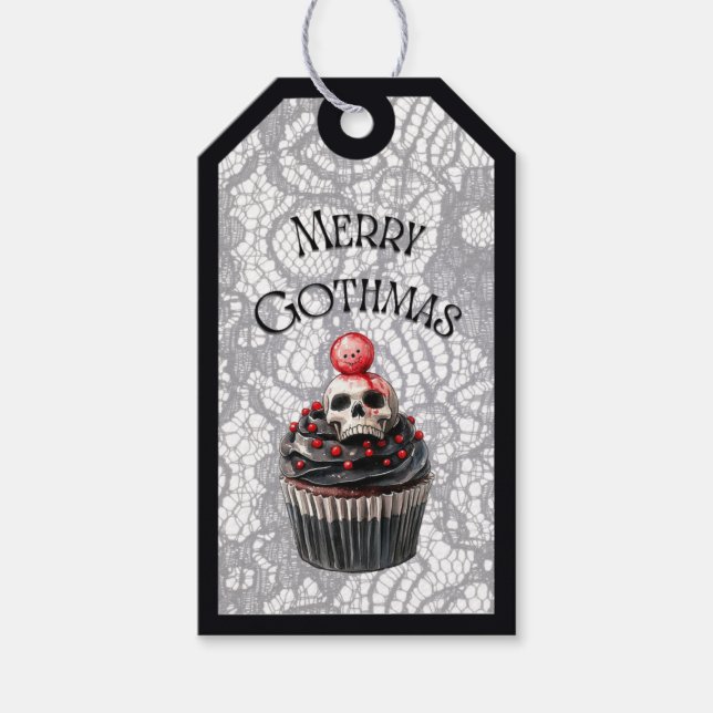Merry Gothmas Skull Cupcake Gift Tag Geschenkanhänger (Vorderseite)