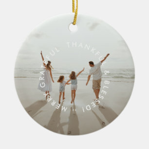 MERRY GRATEFUL DANKFUL & BLESSESED Foto Jahr Keramik Ornament