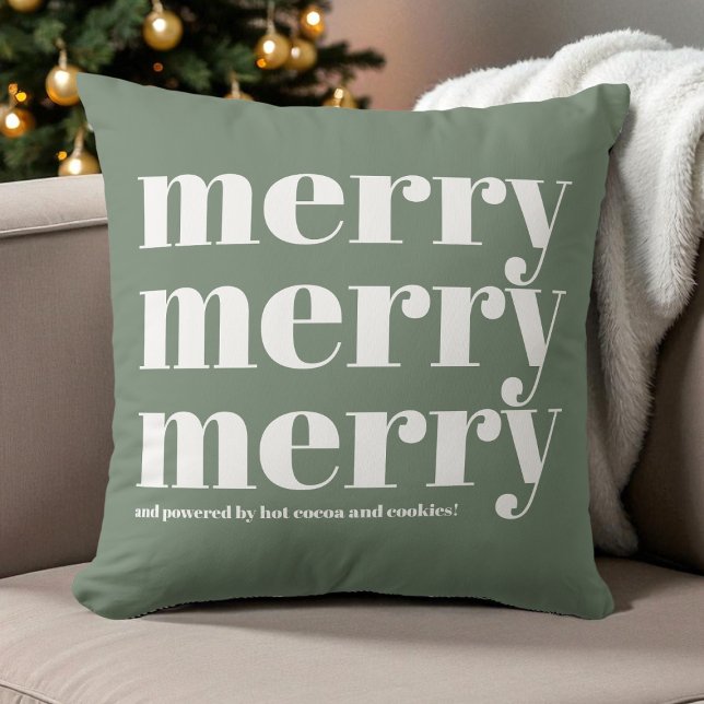 Merry Green White Typografy Fun Retro Weihnachten Kissen (Merry Green White Typography Fun Retro Christmas Throw Pillow)