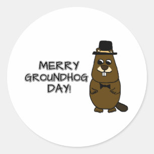 Merry Groundhog Day Runder Aufkleber