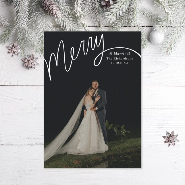 Merry Hand Lettering Wedding Foto Feiertagskarte (Von Creator hochgeladen)